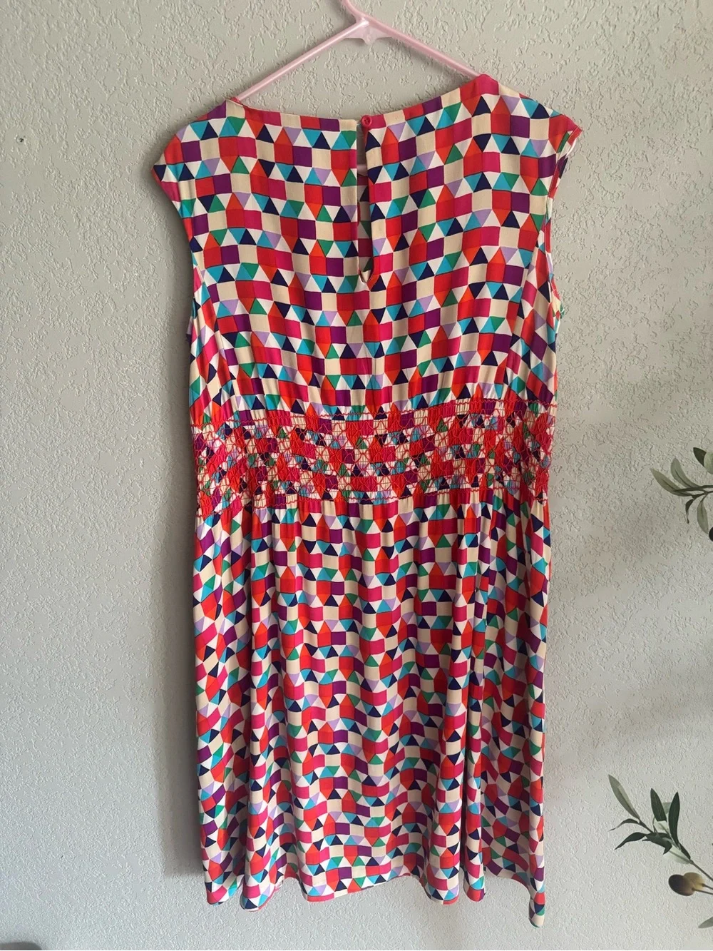 Kate Spade Abbey Dress Size 6 Multi Pueblo Tile Silk Geometric Smocked Waist